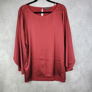 Preston‎ & York Silky Tunic Top Shirt Women's Size XL Long Sleeve Bright Cherry